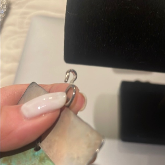 Blue and Silver Bracelet with Rectangular Panels and Flexible Metal Links - Picture 3 of 3